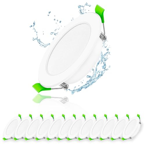 Mizlay 12er LED Einbaustrahler 230V 98mm (Lochmaß 75-85mm) 5W, LED Spots Außen IP44 Kaltweiß Kaltweiss, 25mm Flach Deckenspots Einbauleuchten Einbauspot Weiß für Badezimmer Innen