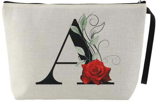 Blisswave Trousse de Toilette A-Z, Cadeaux Personnalisés pour Femmes, Fille, Maman et Amies, Noël, Anniversaires, Petite Trousse Maquillage Roses Élégante et Mignonne, Ornée de Vos Initiales (Beige)