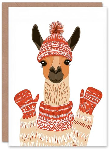 Artery8 Happy Llama with Winter Hat Jumper and Gloves For Child Kids Christmas Card