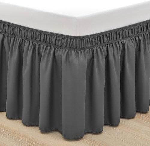 RIMELA Jupe de lit à Volants élastique (Facile à Installer), Soft Brushed Polyester Anthracite Cache-Sommiers(90 x 190 x 45cm)