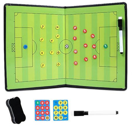 Ranjaner Fußballtrainer-Klemmbrett, tragbares Fußball-Trainerbrett mit Magneten, Marker, Radiergummi (grün, Größe: 11,5 x 1,2 cm)