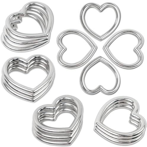 Binxus 24 Stück Herzform Metall Handwerk Ring Schnalle Herz Schnalle Ring | Binxus 24 Stück silberfarbene Metallringe in Herzform mit Schnalle und Schnalle für Punk, Gothic, Zubehör, Schmuck, Basteln