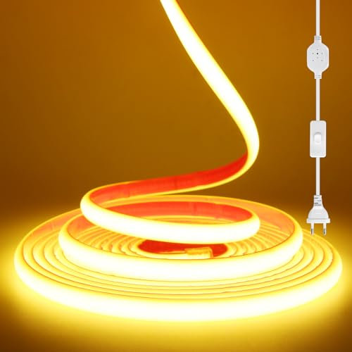 KISUFU 220V COB Tira de luces LED de neón flexible, IP67 Impermeable 288 Leds/m, Cada Corte de 50cm Pegamento de doble cara Tiras LED Light Strip para Habitacion Techo, Decoración, Patio.