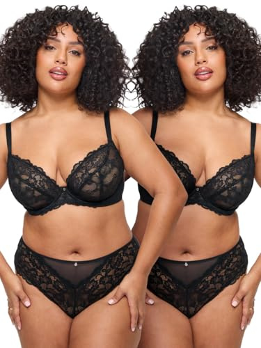 Ann Summers Sexy Lace Fuller Bust Non Padded Plunge Bra Curve-Enhancing Womens Underwear with Underwire Support, Sheer Lace Cups & Power Mesh Wings