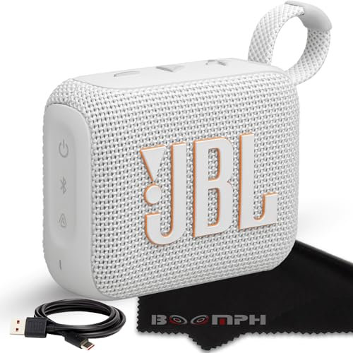 JBL Go 4 - Portable Wireless Bluetooth Speaker IP67 Waterproof and Dustproof - White - Boomp's Ultimate Performance Integral Fabric Solution for Your Over-the-Ear Sound Experience