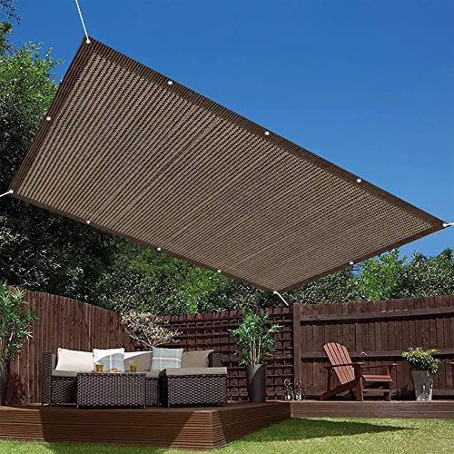 Parasol rectangular transpirable de 4,5 x 9,5 m, bloquea el 95 % de los rayos UV, con valla de privacidad, ideal para invernadero, patio, plantas, incluye 4 cuerdas y ojales (marrón)