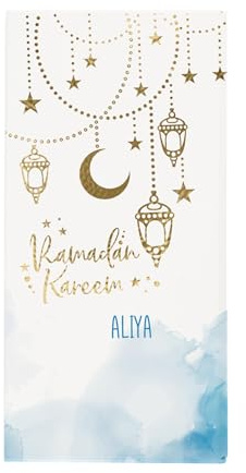 Herz & Heim® Personalisierte Schokoladentafel – Ramadan Kareem & Eid Mubarak – Geschenk mit Wunschname – Edle Schokolade in stilvoller Verpackung (100g, Ramadan Kareem)