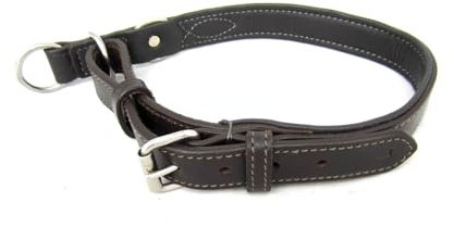 PS Pferdeartikel Flaches Hundehalsband aus Leder mit Zugstopp - Nappaleder gepolstert Größe M/L Cognac-Hazelnut