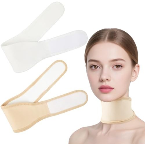 Rizinusöl-Packung für Schilddrüse, wiederverwendbar, Bio-Rizinusöl, Nackenwickel, Baumwollflanell, weniger Unordnung, bequeme Passform, Anti-Öl-Leck, Weiß + Khaki, 2 Stück