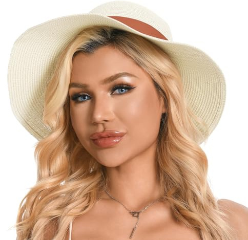Sombreros de Paja para Mujeres, Sombrero de Playa UV de Verano, Sombrero de Sol de ala Ancha Plegable para Chicas