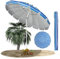 RELAX4LIFE Parasol de Plage Inclinable avec Mât Démontable et Pieds à Vrille, Parapluie de Soleil à 16 Baleines Résistant en Fibre de Verre, Lucarne pour Jardin, Patio (Ø245 x H245 cm, Bleu foncé)