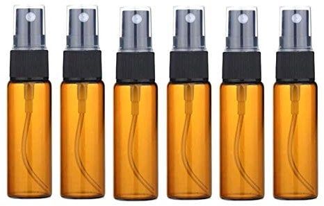 OHEETU 6Pcs 20ML/0.7oz Empty Amber Glass Fine Mist Spray Bottles with Black Sprayer and Clear Cap Refillable Sample Perfume Essential Oil Liquid Vials Cosmetic Makeup Storage Containers Jars