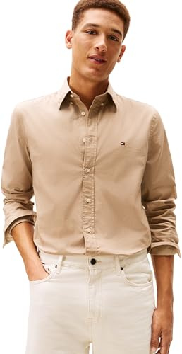 Tommy Hilfiger Herren Hemd Flex Poplin Solid Regular Fit, Beige (Coastal Taupe), XL