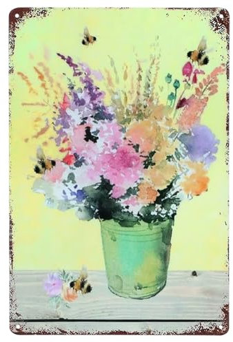 Metal Garden Signs, 30 cm Vintage Decorative Garden Sign, Vibrant Floral Metal Signs for Gardens, Home, Living Room, Bedroom