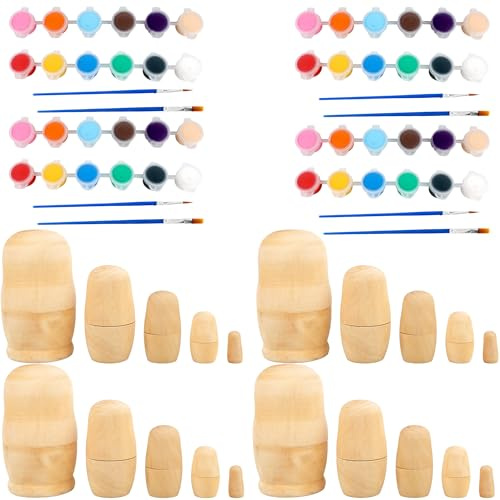Kugliwa 4 Set Unpainted Matryoshka Plain Nesting Dolls DIY Wooden Blank Russian Nesting Dolls for Family Activities Birthday Gift DIY Craft