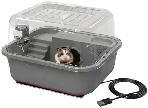 Acunny Hamsterkäfig | Mit Doppelter Ebene Und Laufrad | Kleintierkäfig mit Beheiztem Hamsterlebensraum - Für Eichhörnchen, Gerbil, Zur Beruhigung, Zum Spielen, Zur Bewegung, Für Balkon, Klassenzimmer,