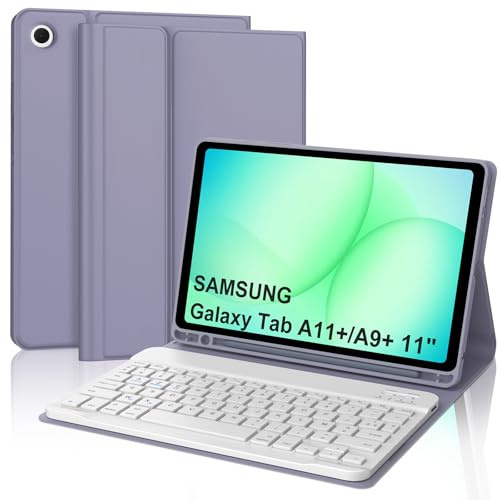 Coque Clavier pour Samsung Galaxy Tab A11+/A9+ 11 Pouces, AZERTY Français Housse Clavier Bluetooth Détachable avec Porte Crayon pour Tablette Samsung Galaxy Tab A11 Plus/A9 Plus 11 2025/2023, Violet