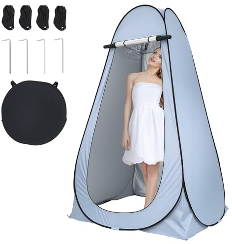 Pop-Up Toilettenzelt – Schwarzes Duschzelt mit UV-Schutz, wasserdichtem Polyester, Fenster & Tragetasche – Ideal für Camping, Strand & Outdoor-Aktivitäten (Grau)