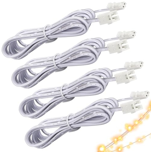 yivom 4 Stück LED Verlängerungskabel 2 Polig, Verlängerungskabel 2m Weiß, 12V/24V LED Kabel für Schrankbeleuchtung, Küchenleuchte, Aufbauleuchte-Weiß
