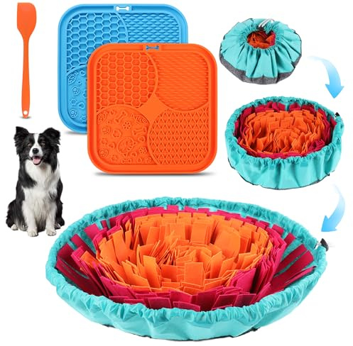 Snuffle Mat for Dogs, Dog Lick Mat with Suction Cups and Spatula, Non-Slip Dog Slow Feeder Set for Anxiety Relief, Boredom, Foraging Skills