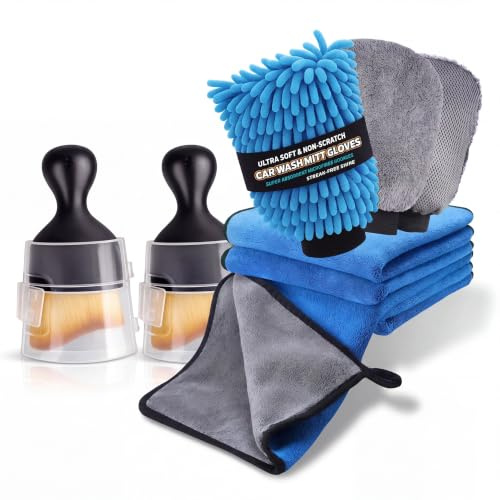 Car Cleaning Kit, Car Cleaning Brush With Microfibre Cloth & Wash Mitts | Car Detailing Kit With Car Cleaning Cloths, Microfibre Towels & Detailing Brushes, Car Interior Cleaning Dust/Dusting Brush