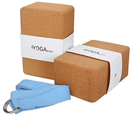 JBM Yoga-Blöcke mit Gurt, Kork, Yoga-Block, natürlicher und umweltfreundlicher Yoga-Block zur Unterstützung Vertiefung von Posen, leicht, geruchshemmend feuchtigkeitsbeständig (Kork & Blau)