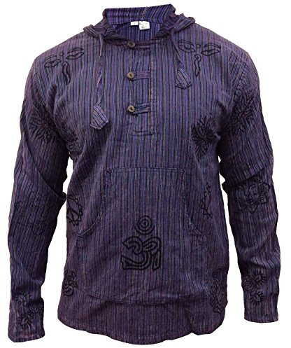 Shopoholic Fashion Camicia da Uomo con Cappuccio a Righe StoneWashed, Viola, XX-Large