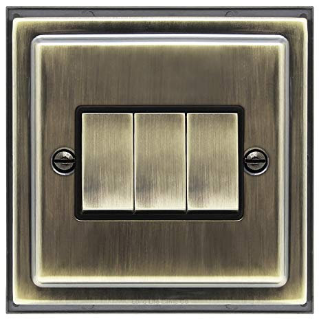 Brush Antique Brass Light Switch 3 Gang 10amp 2 Way BE306 KME