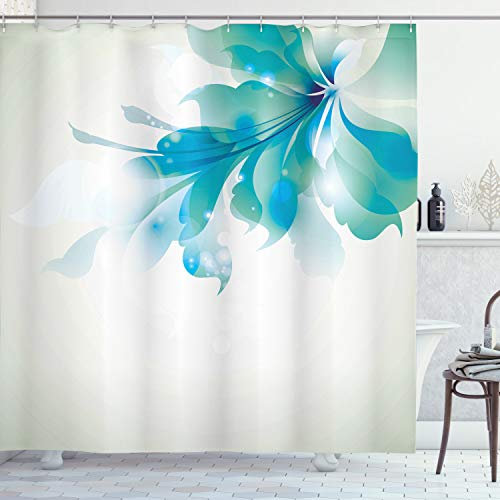 ABAKUHAUS Abstrakt Duschvorhang, Blaue Ombre Blumen, mit 12 Ringe Set Stielvoll Modern, 175x200 cm, Blassblau Weiß