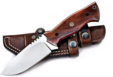 Fivtan Horizontal Carry Knife, Bushcraft Knife, Scout Carry Knives with Sheath, Hunting Knives with Wooden Handle, Fixed Blade Tracker Knives
