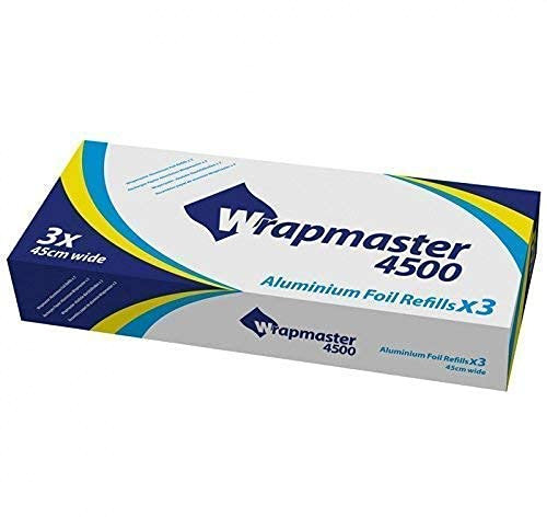 We Can Source It Ltd - Wrapmaster 4500 Kitchen Foil - Aluminium Foil - Foil Wrap - For Catering, Packing, Cooking, Baking, Roasting - Foil Paper - Multipurpose Silver Foil Wrap - 45cm x 90m - Box of 3