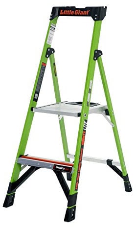 Little Giant Ladders 1303-952 Mighty Lite, 2 Tread, Fibreglass GRP, HiViz Green, Platform Step Ladder, EN131 Professional