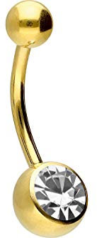 PIERCINGLINE Bauchnabelpiercing Titan KUGEL MIT KRISTALL Piercing Bananabell Banane Goldfarben Kristallklar 10 mm