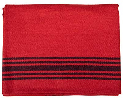 Farm Blue Wolldecke im Militärstil, dick und leicht, für Camping, Trockenreinigung, große Überlebensdecken für Auto, Wandern, Rucksackreisen und Outdoor-Festivals (rot mit marineblauen Streifen)