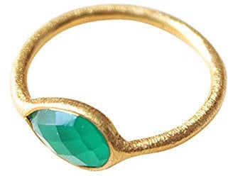 Vurmashop Ring aus 18-karätigem Gold mit natürlichem Onyx, Grün, Damenring mit Halbedelstein, Gold, Grüner Onyx