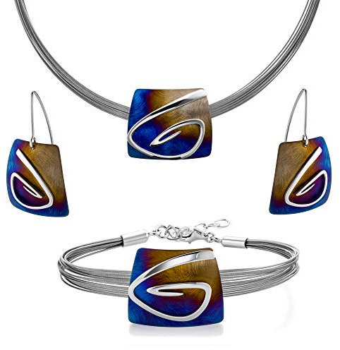 LILLY MARIE Damen Silber-Schmuckset 3tlg Sterling-Silber 925 Farbverlauf durch Titan-Legierung blau lila längen-verstellbar Geschenkverpackung Beste Freundin Geschenke
