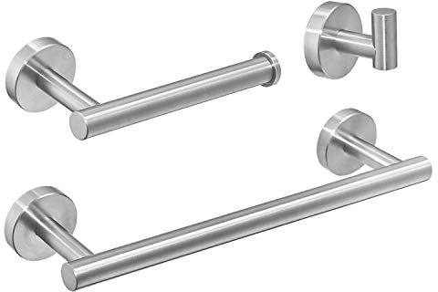 Beelee montaggio a parete 3 pezzi Set di accessori da bagno, Acciaio Inossidabile 12 Porta asciugamani Portarotolo Carta Igienica, Finitura spazzolata, BA19500SET-3N