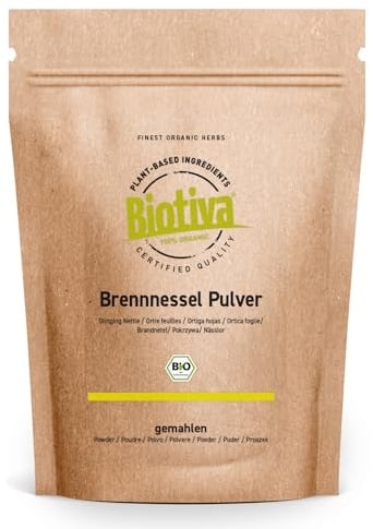 Foglie ortica in polvere Bio 500g | foglie macinate | 100% di erbe organiche di ortica | imbottigliate e controllate in Germania | Biotiva