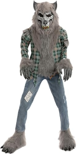 Spooktacular Creations Child Unisex Green Werewolf Costume with Mask, Gloves and Shoes Cover (Small (5 – 7 yrs))