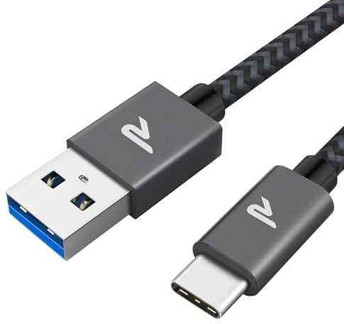 RAMPOW Cavo USB Type-C, Cavo USB C 3A QC 3.0, Cavo iphone 16, USB A a USB C Cavo iPhone 15 Ricarica Rapida Nylon per iPhone 16/16 Pro/15/iPad Pro/Air, Samsung S24/S22,Xiaomi Huawei OnePlus - Grigio