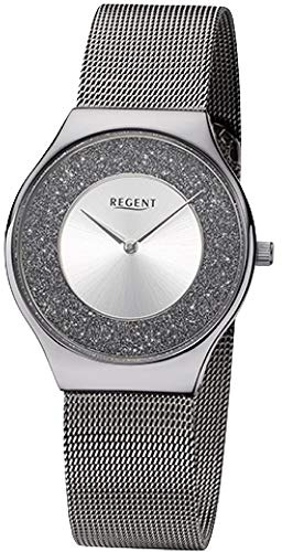 Regent Uhr Damen Edelstahl Milanaiseband Glitzer Quarz Analog Modell BA-671