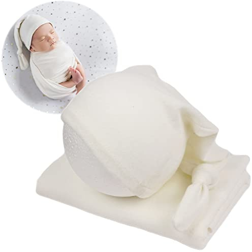 Zeroest Neugeborenes Fotografie Wraps mit Hut Baby Foto Outfit Mädchen Stretch Decke Infant Boy Requisiten für Baby Fotoshooting (Weiß)