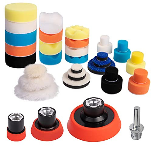 Kit per Lucidatrici Auto,Tampone di lucidatura, Kit lucidatura con Adattatore per Trapano M14, Set di 36 Pezzi lucidatura Pad Spugna, lucidatura Lana tampone per Lucidatrice per Auto