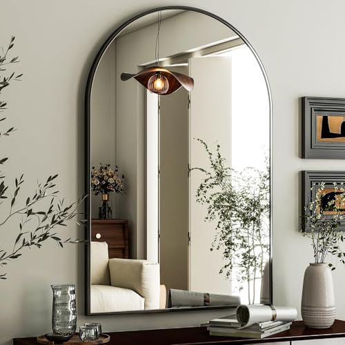 HARRITPURE Arched Wall Mirror 24x36 Black Metal Frame Vanity Mirrors