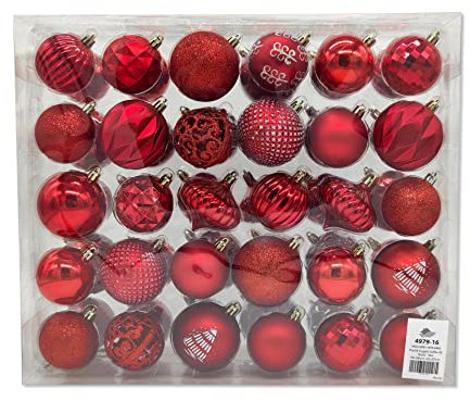 Kunststoff Weihnachtskugel Set 60 STK Ø 6cm und Ø 7cm rot Deko Kugeln Christbaumschmuck