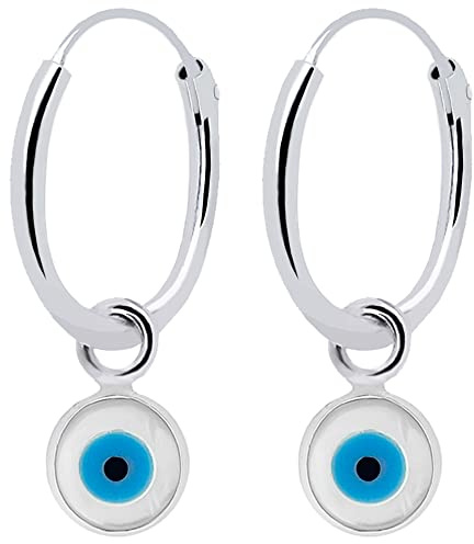 ENTREPLATA Ohrringe mit türkischem Auge, 925er-Sterlingsilber, Ohrringe mit Anhänger, originelle Creolen für Damen, Mädchen, Herren, Kinder, Unisex, Kreolen mit türkischem Auge, Ojo Turco, Silber,