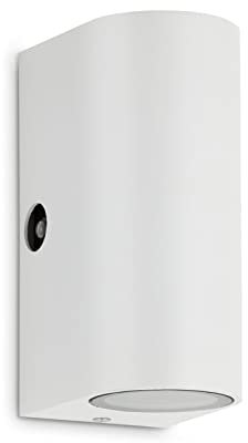 TELEFUNKEN - LED Außenlampe IP44, LED Wandleuchte Außen, Dämmerungssensor, 2x GU10, 4000K tralweiß, Weiß, 151x67x92mm (LxBxH), 307106TF