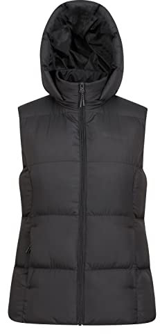 Mountain Warehouse Astral Womens Padded Gilet - Water Resistant Ladies Bodywarmer, Detachable Hood Vest, Microfibre Insulation - Best for Outdoors, Sports, Gym, Spring Summer Black Women's Size 14