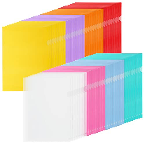 MIVIDE 64pcs Chemises 8 Couleurs Vives Dossier en Plastique A4 Coloré pour Document, École, Bureau (31 x 22cm)