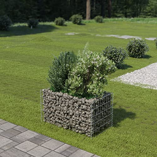 WIFESE Gabionen Hochbeet 90×50×50 cm Gabionenwand Steinkorb Gabione Gabionenkorb Pfosten Gartenzaun Gabionen Zaun Gabionensäule Steingabionen Gabionenkörbe Pflanzenwand Stahl